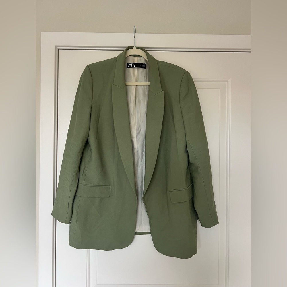 ZARA Womens Green Viscose Oversized Blazer size L
